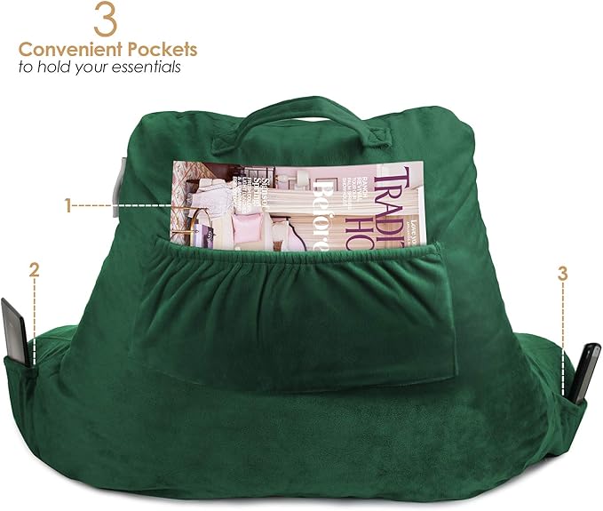 Nestl Reading Pillow for Kids & Teens with Shredded Memory Foam, Backrest Pillows for Reading, Watching, and Gaming, Use on The Couch, Bed, or Floor, Adjustable Support with Washable Cover Dark Green