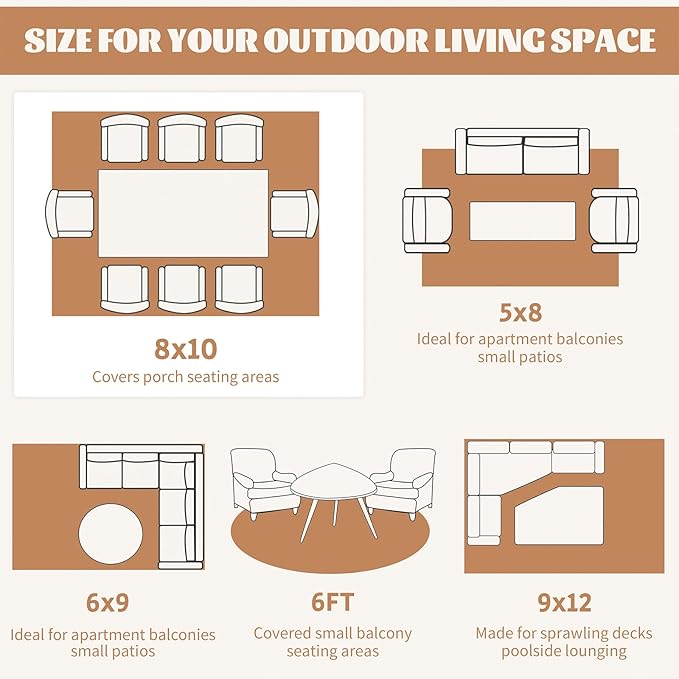 Ileading Outdoor Plastic Straw Rug 8x10ft Funny Floral Style Reversible Patio Area Rugs Waterproof Non Shedding Portable Carpets for Rv Outside Deck Pool Beach Picnic Camping (Orange)