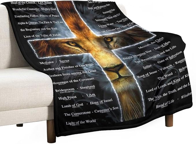 Christian Lion Blanket Scripture Jesus Throw Blanket Christian Gifts for Women Men Religious Blanket for Kids Adults Soft Warm Cozy Fleece Blanket for Couch Sofa Bed 50"x60"