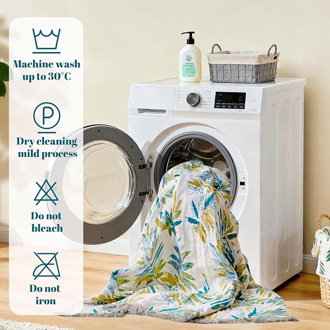 MSGKV Boho Throw Blanket for Bed Cotton 60"x80" Leaves Blanket Twin Size Couch All Seasons Muslin Breathable Lightweight Farmhouse Blankets