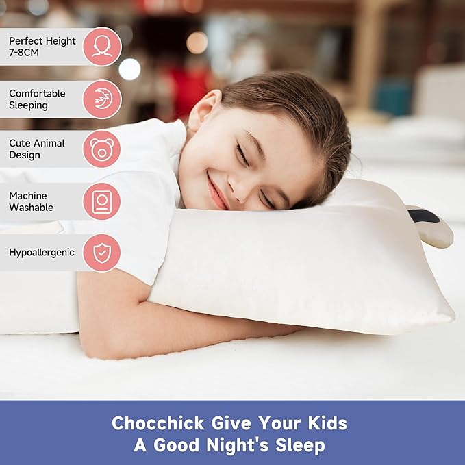 Choc chick Toddler Pillow,20X12Inches Machine Washable Soft Hypoallergenic Kids Pillows,Child Cute Animal Design Perfect Toddler Pillows for Sleeping (Panda)