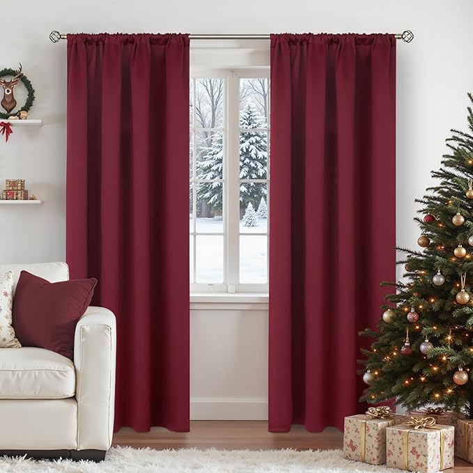BGment Burgundy Blackout Curtains 84 Inches Long for Living Room - Thermal Insulated Drapes with Rod Pocket Room Darkening Window Treatments for Bedroom Christmas, 52 x 84 Inch, 2 Panels