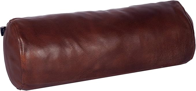 Neck Roll Pillow Cushion Cover, 22x6 Inch Full Moon Round Bolster Pillow Case, Cylinder Soft Lambskin Leather Pillowcase for Head, Spine & Neck Support During Sleep - Tan Pack of 1