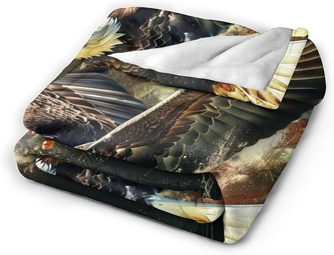 American Eagle Bald Eagle Throw Blanket and Decor With American Flag Design for All Ages - Soft Warm Cozy Fleece for Couch, Sofa, Bed 50"x40"
