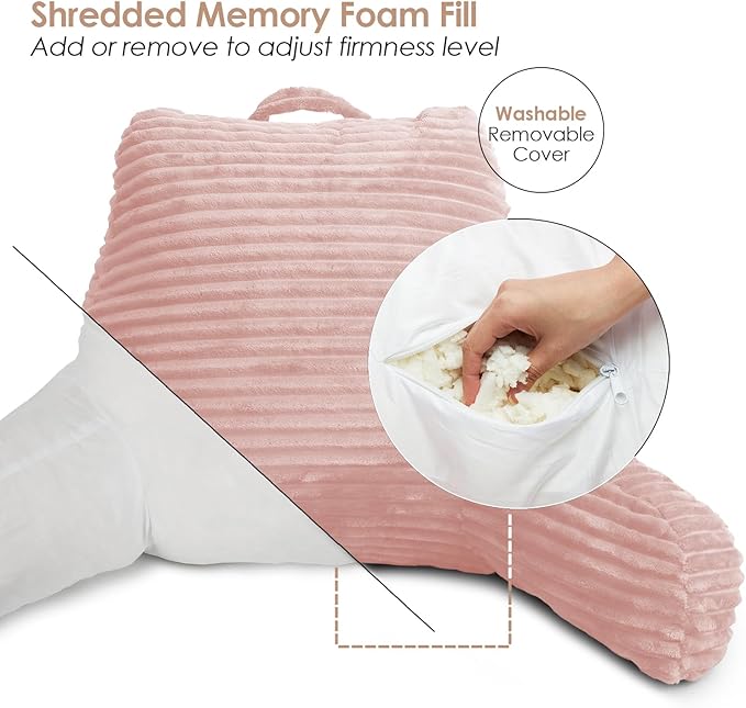 Hearth & Harbor Reading Pillow for Bed Adult – Back Pillow for Sitting in Bed, Standard Bed Pillows for Sitting Up in Bed, Foam Bed Chair Pillow, Peach Beige Bed Rest Pillow