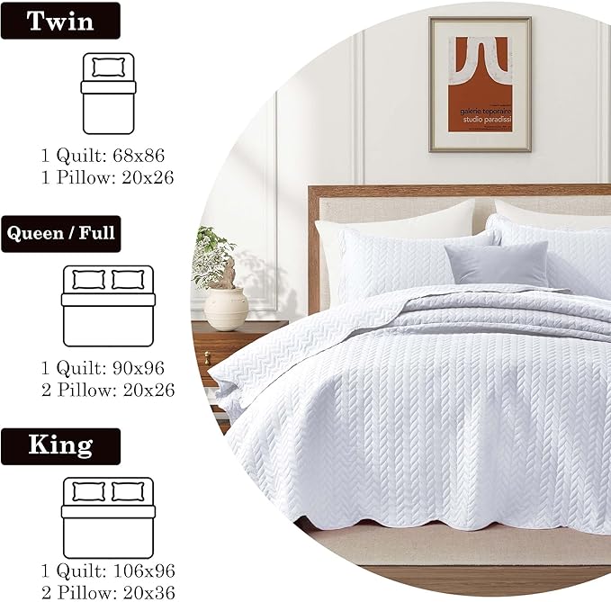 IR Imperial Rooms Twin Quilt Bedding Set (68” x 86”) - Bulk Pack of 10 Wholesale for Hotels, Guest Bedroom & Airbnbs - Lightweight Microfiber Reversible Embossed Quilts Bedspreads (White)