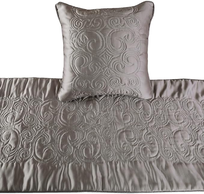 The HomeCentric Designer Silver Full 68 x 18 inch Bed Runner Without Pillow Cover, Satin Quilted Bed Scarf, Abstract Modern - Silver Soft