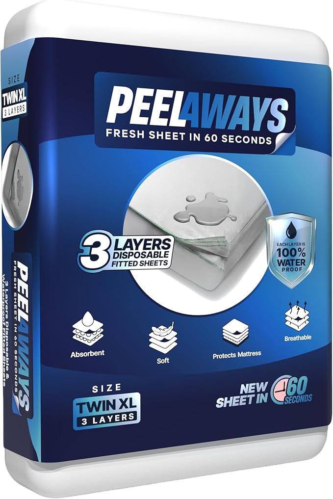 Peelaways Waterproof Disposable Bed Sheets – As Seen On Shark Tank | 3-Layer Absorbent Wellness Sheets for Elderly, Homecare, Hospital Use and Travel