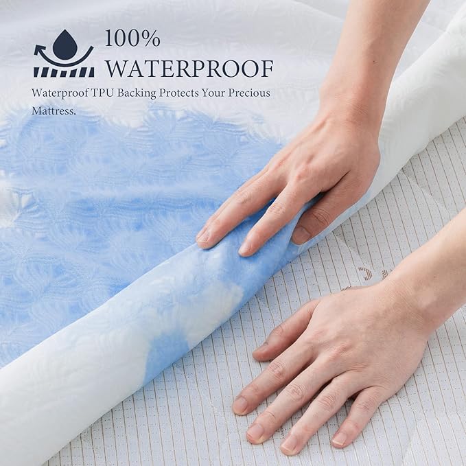 Waterproof Mattress Protector Twin Mattress Pad, Deep Stretchable Pocket Bed Cover, Machine Washable Soft Breathable Noiseless Mattress Protection for Household Guest Bedroom Home Hotel