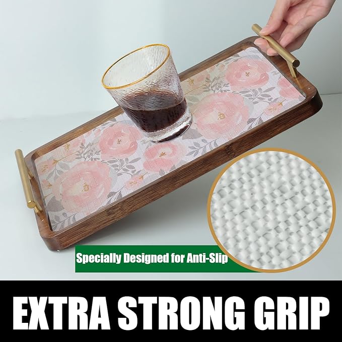 Floral Shelf and Drawer Liner for Kitchen,12IN x 20FT Non-Adhesive and Strong Non-Slip Peony Cabinet Drawer Liners for Kitchen Shelf, Waterproof Cupboard Liners,Easy to Clean