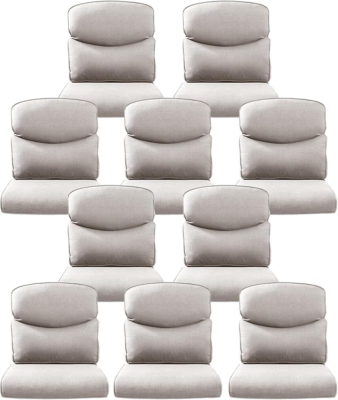 10-Piece Outdoor Patio Cushion Set - Fade & Water Resistant with Removable Olefin Cover, 22x24x4 Inch Memory Foam Cushions for Wicker Sectional Sofa – Beige/Crescent