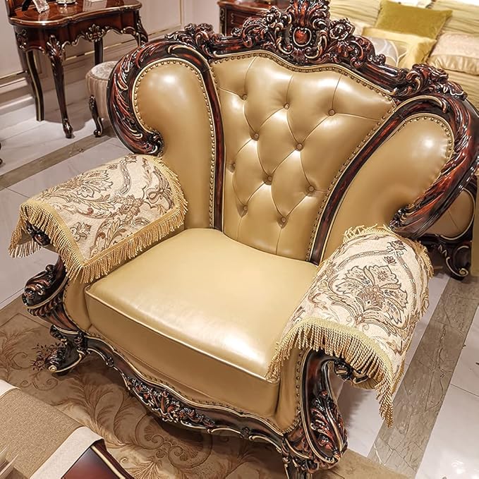 LUFEIJIASHI Luxury Couch Arm Covers, Washable Armrest Covers for Sofa,Anti Slip Recliner Chair Arm Covers Protectors for Leather Sofa Arm Cover Set of 2 (MLK-Beige)