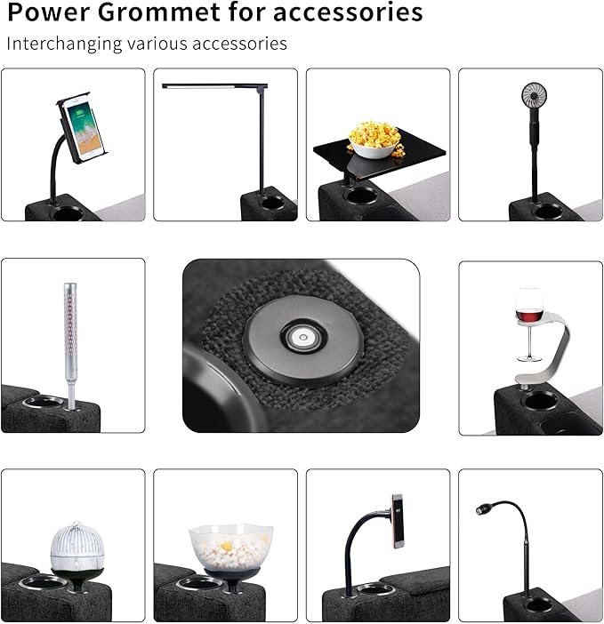 Multifunctional Sofa Armrest, Couch Armrest with Wireless Charge Stand, Removable Couch Caddy with Storage,Including LED Reading Light, Midnight