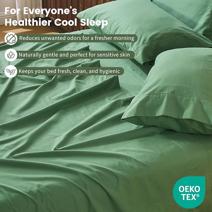 100% Linen Sheet Set Cal King Size Extra Deep Pocket Fits 18-24 Inch Mattress, Breathable & Soft, Smooth 4-Piece Set for Thick Mattresses Hotel Luxury Bedding（Cal King, Sage Green）