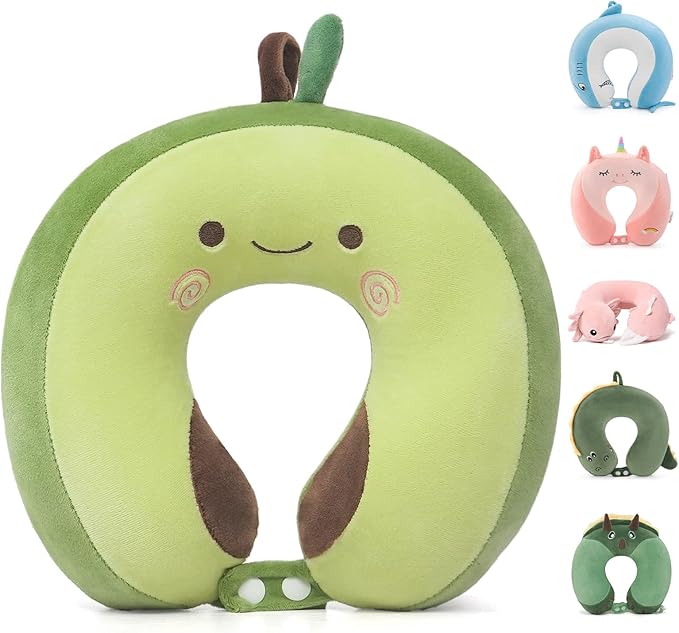 Niuniu Daddy Avocado Kids Travel Neck Pillow for 3-8 Years Old, Soft Memory Foam Cervical Neck Support Pillow for Sleeping Airplane Road Car Essentials for Long Trip Travel Toddlers Boys Girls