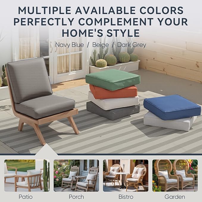 Outdoor Rattan Chair Cushions 2 Packs - Outside Durable Thick Replacement Back and Seat Cushion 22x24 with Zipper Cover for Patio Glider Rocking Chairs Loveseat Couch – Grey/Regular