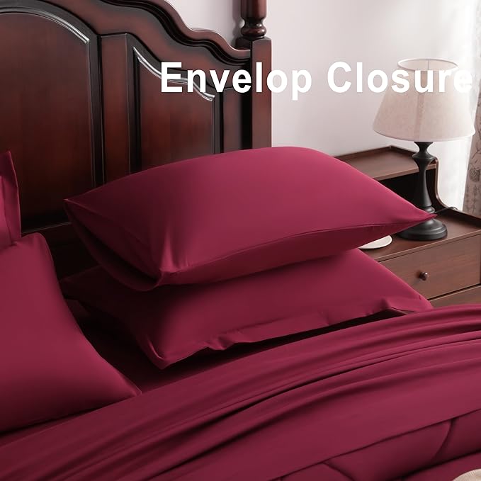 NTBAY Queen Comforter Set with Sheets, 7 Pieces Soft and Breathable Queen Bedding Set, Bed in a Bag, Down Alternative Comforter Set Solid Color All Season, Queen Bedding Set, Wine Red