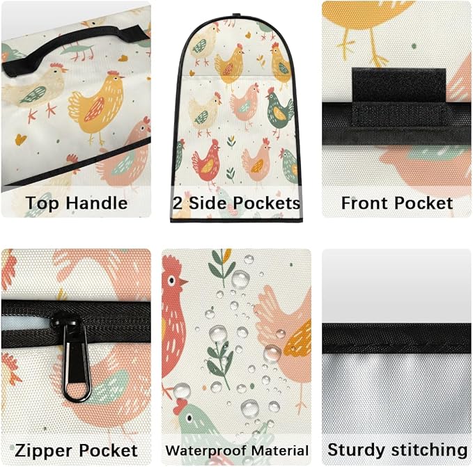 Kitchen Appliance Cover - Stand Mixer & Coffee Maker Dust Cover - Cute Hen Design - Fits 6-8 Quart Mixers - Polyester Fabric with Pockets