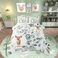 Erosebridal Cartoon Deer Bedding Full Toddler Woodland Wildlife Comforter Set Full, Plant Duvet Insert Eucalyptus Leaf Quilt Comforter, Jungle Animal Theme Bedding Comforters & Sets Kids Room Decor