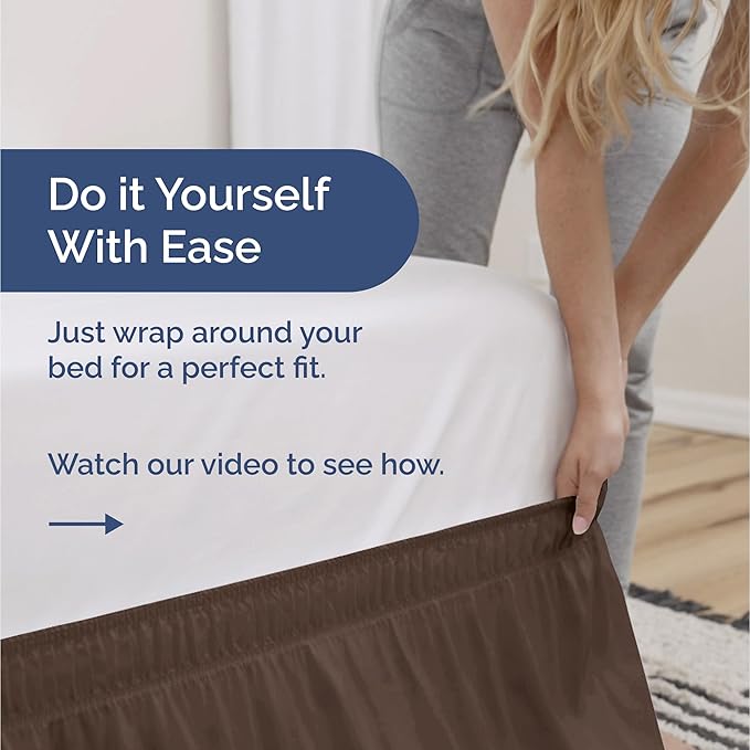 Wrap Around Dust Ruffle Bed Skirt - Brown - Twin/Twin XL Size Beds with 12 Inch Drop - Easy Fit Elastic Strap - Adjustable Pleated Bedskirt w/Brushed Fabric - Wrinkle Free - Women, Men, Kids & Teens