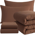 NTBAY Twin Comforter Set with Sheets, 5 Pieces Soft and Breathable Twin Bedding Set, Twin Bed in a Bag, Down Alternative Comforter Set Solid Color All Season, Kids Bedding Set, Brown