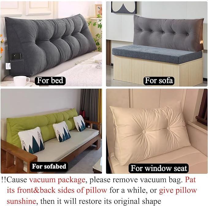 Triangular Wedge Pillow headboard Queen Size for Couch Large headboard Pillow with Removable Cover Back Rest Pillows for Sitting up in Bed