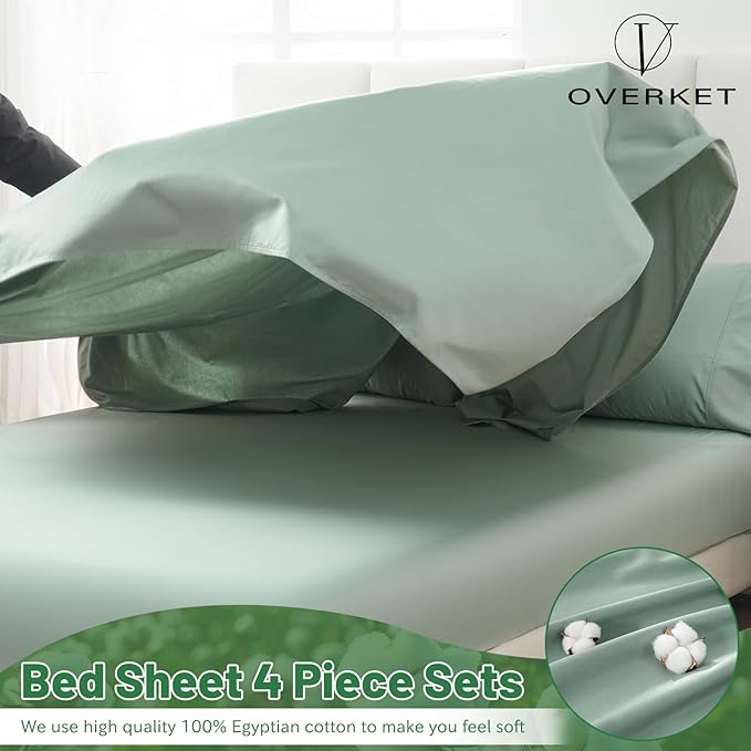 100% Egyptian Cotton Sheets Cal King Sheet Set 1000 Thread Count Sateen Weave Soft Breathable 16-Inch Deep Pocket 4PCS（California King,Sage Green）