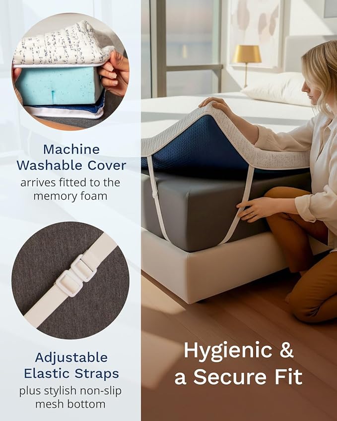 ViscoSoft 3 Inch Memory Foam Mattress Topper King - Select High Density - (Gel-Infused and Ventilated) Mattress Pad with Soft Removable Bamboo-Rayon Cover