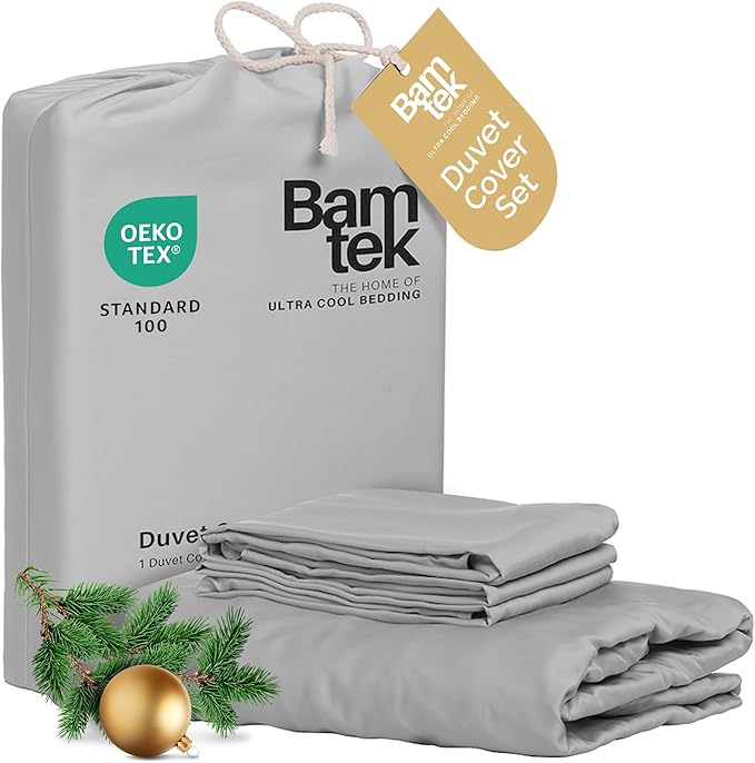 Duvet Cover Set - 100% Viscose Derived from Bamboo Duvet Cover King Size, 3 PC Luxury Cooling Duvet Cover for Hot Sleepers, Buttery Soft Comforter Cover & 2 PC King Pillowcases, Gray Mist