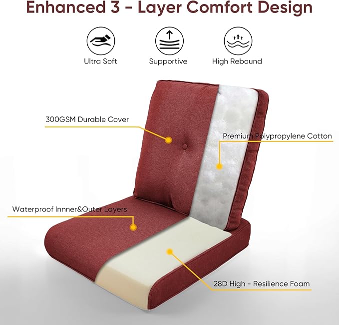 Outdoor Chair Cushions for Patio Furniture - 1 Pack Outside High Back Thick Water-Resistant Cushion 22x24 with Zipper Cover for Wicker Glider Rocking Chairs Loveseat Couch – Red/Buckle