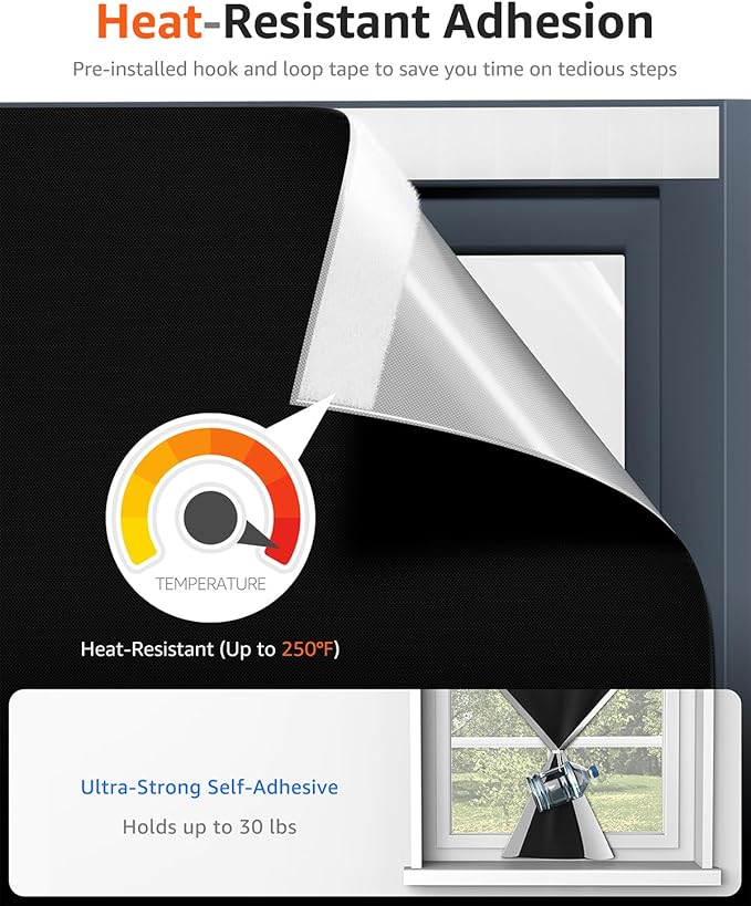 Sumobaby Blackout Curtains for Bedroom Portable 13"x36",No Drill Blackout Shades with Upgraded Hook&Loop Tapes,100% Black Out Window Cover,Thermal Insulated Blinds for Bedroom,Nursery(1 Panel,Black)