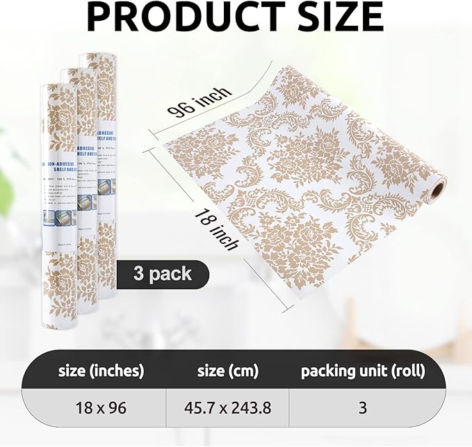 RAY STAR 18X96 Inch Shelf Liner for Kitchen Cabinets, Non-Adhesive Cabinet Liner Washable, PVC Drawer Liner for Dresser Non-Slip Bathroom (Yellow Pattern)(3 Roll)