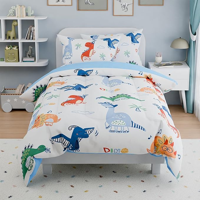 SANDJEST Dinosaurs Bedding Twin Set for Boys Kids Children, Ultra Soft Microfiber Comforter Set with 3-Pieces, Comforters Bed Sets Bedroom Decor