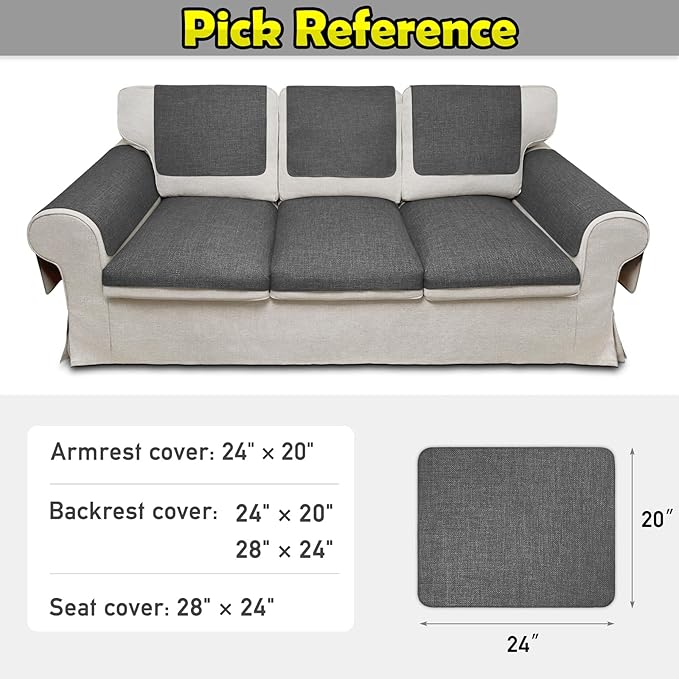Couch Arm Covers, Waterproof Armrest Cover for Sofa, Armchair, Loveseat, Non-Slip Recliner Arm Cover, Sofa Arm Covers, Headrest Covers, Arm Chair Covers Set of 2 (Dark Gray, 24"×20")
