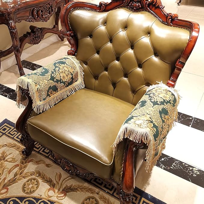 LUFEIJIASHI Luxury Couch Arm Covers, Washable Armrest Protectors for Leather Sofa, Anti Slip Recliner Chair Covers Set of 2 (FRSG-Green)