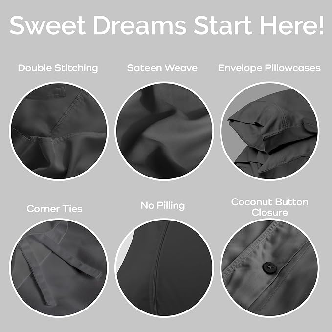 Duvet Cover Set - 100% Viscose Derived from Bamboo Duvet Cover King Size, 3 PC Luxury Cooling Duvet Cover for Hot Sleepers, Buttery Soft Comforter Cover & 2 PC King Pillowcases, Charcoal