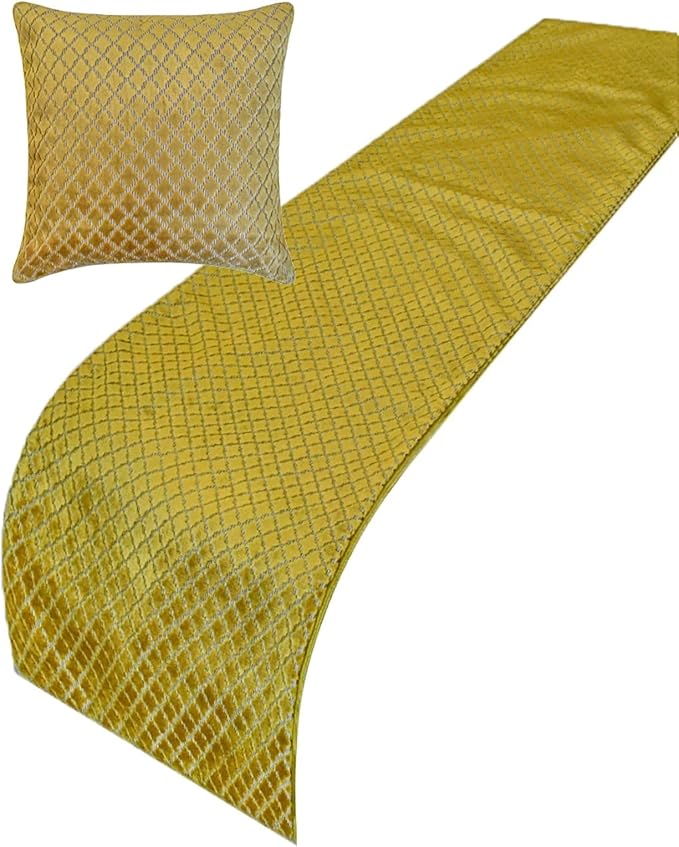 The HomeCentric Chartreuse Bed Runner for King/Queen/Twin Velvet Decorative Bed Scarf 53"x18" Bed Runner Without Pillow Cover, Geometric Bed Scarf Bedroom Décor Accent - Geolux Legacy Chartreuse