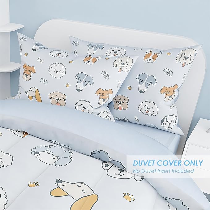 SANDJEST Dog Duvet Cover Sets Full Size for Kids Boys Girls, Incude 1 Polyester Comforter Cover 80x90 Inches and 2 Pillowcases 20x26 Inches, Comforter Not Included, Gift for Christmas Birthday