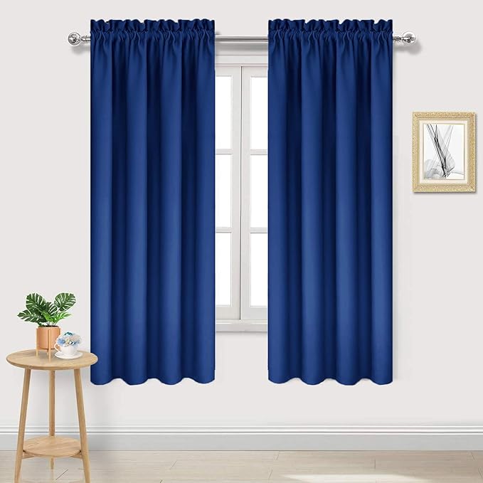 DWCN Blackout Curtains Room Darkening Thermal Insulated Bedroom Curtains Window Curtain Panels, 38 x 63 inches Long, Set of 2 Classic Blue Rod Pocket Drapes