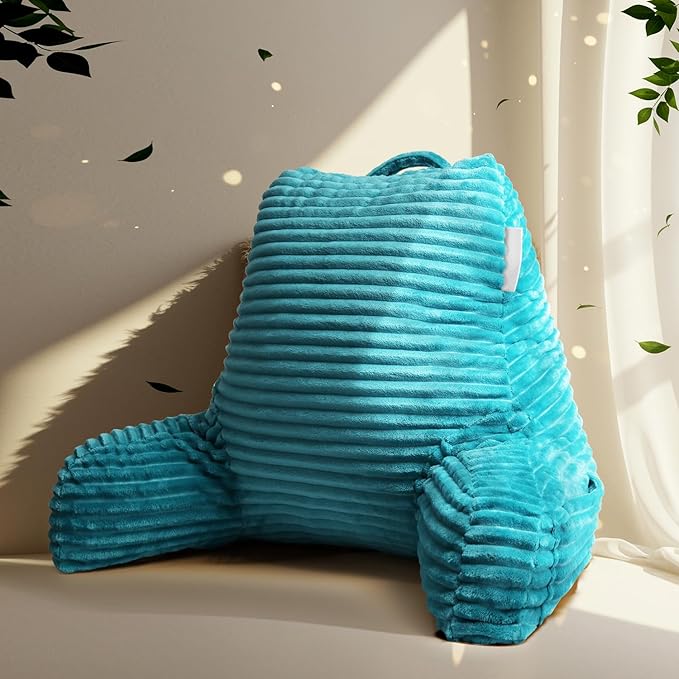 Hearth & Harbor Reading Pillow for Bed Adult – Back Pillow for Sitting in Bed, Standard Bed Pillows for Sitting Up in Bed, Foam Bed Chair Pillow, Teal Bed Rest Pillow