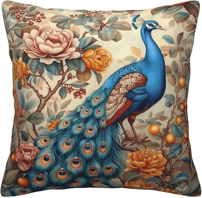 William Morris Abstract Vintage Floral Peacock Design 18x18 inches Throw Pillow Covers Square Pillowcases Decor for Bed Couch Sofa Living Room Cushion Covers