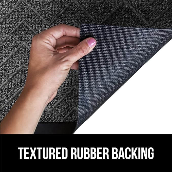 GORILLA GRIP 100% Waterproof All-Season WeatherMax Doormat US Designed Natural Rubber, Stain and Fade Resistant, Low Profile Indoor Outdoor Door Mats, Easy Clean Patio Mat, 17x29, Steel Chevron