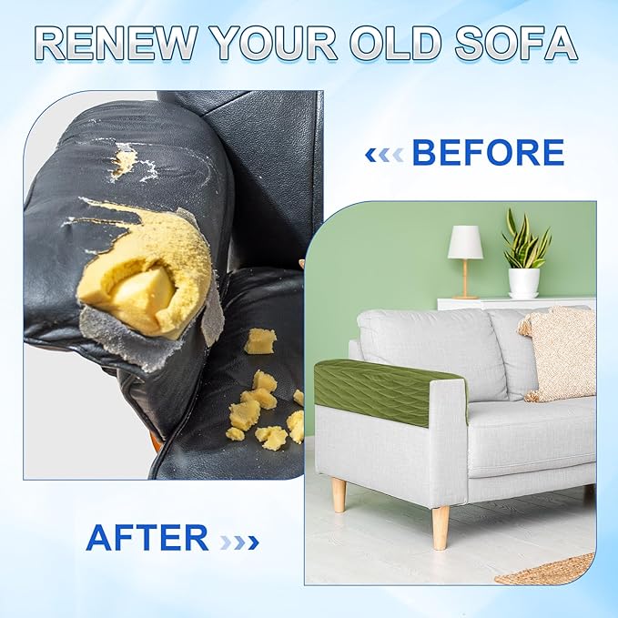 uxcell 3 PCS Armrest Covers, Couch Arm Cover Furniture Protect Slide Recliner Chair Armchair Covers with Side Storage Pocket for Sofa Recliner, Lake Blue