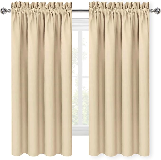 DWCN Blackout Curtains Room Darkening Thermal Insulated Bedroom Curtains Window Curtain Panels, 52 x 45 inches Long, Set of 2 Beige Rod Pocket Drapes