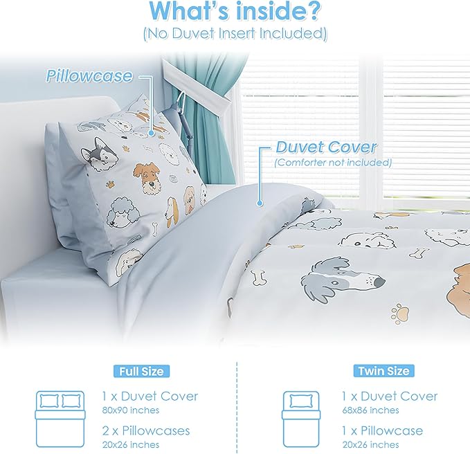SANDJEST Dog Duvet Cover Sets Twin Size for Kids Boys Girls, Include 1 Polyester Comforter Cover 68x86 Inches and 1 Pillowcase 20x26 Inches, Comforter Not Included, Gift for Christmas Birthday