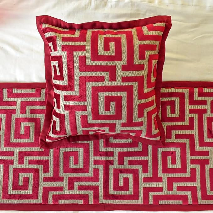 The HomeCentric King/Queen/Twin Red Decorative CA King 86"x18" Bed Runner Without Pillow Cover, Maze Bed Scarf on Velvet Fabric - Path