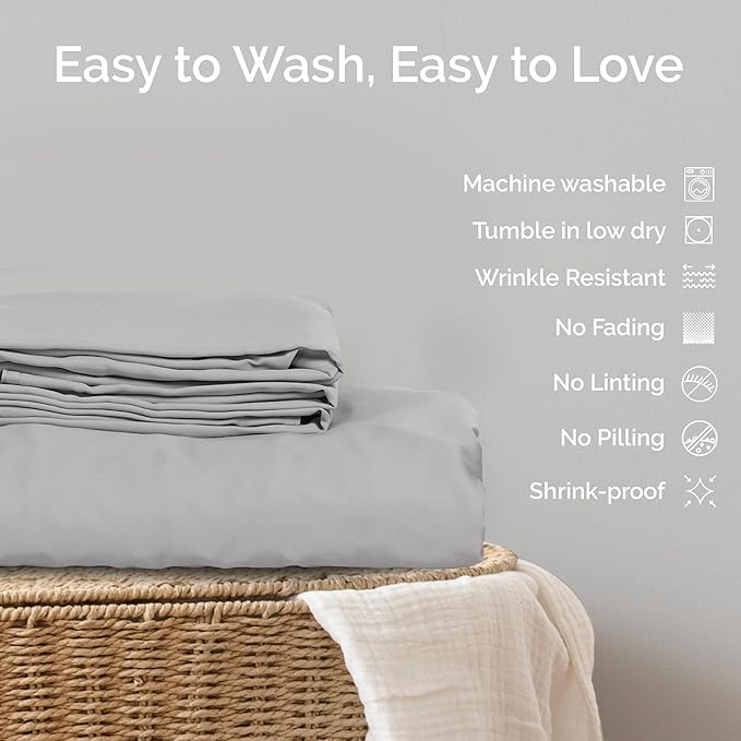 Duvet Cover Set - 100% Viscose Derived from Bamboo Duvet Cover Queen Size, 3 PC Luxury Cooling Duvet Cover for Hot Sleepers, Buttery Soft Comforter Cover & 2 PC Queen Pillowcases, Gray Mist