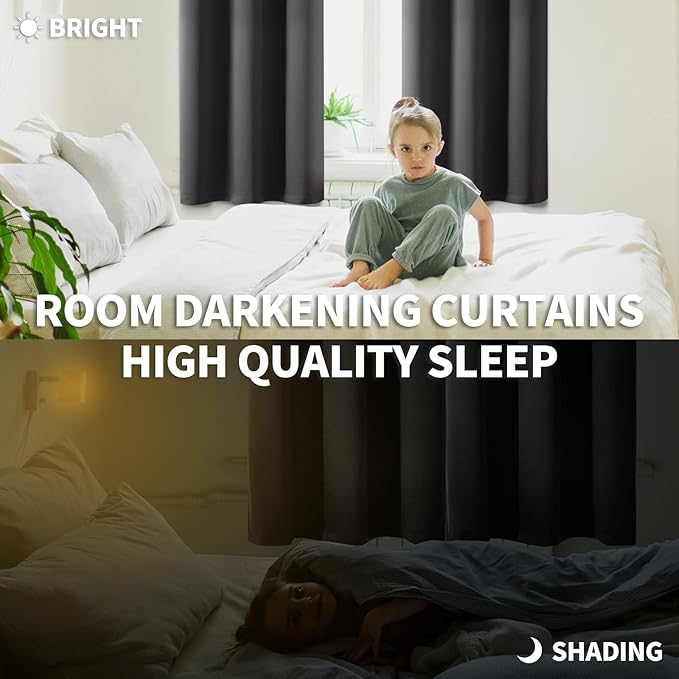 BGment Rod Pocket Grey Blackout Curtains 72 Inches Long - Thermal Insulated Room Darkening Curtain for Bedroom, 42 x 72 Inch, 2 Panels, Dark Grey