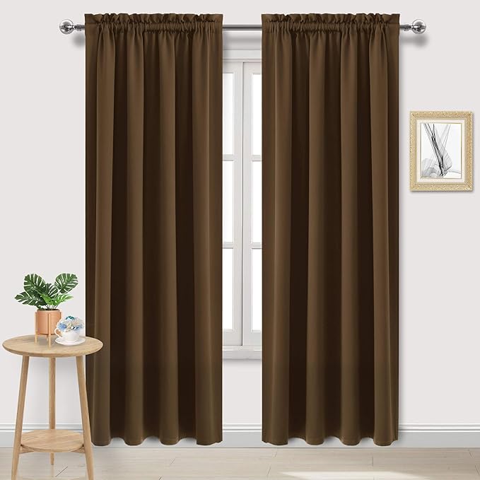 DWCN Blackout Curtains for Bedroom – Rod Pocket Thermal Insulated Noise Reducing Noise Reducing Drapes for Living Room, W 52 x L 95 Inch, 2 Panels, Brown