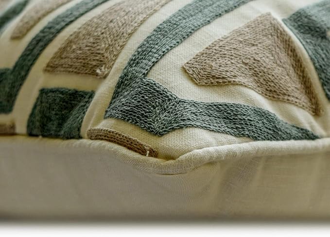 The HomeCentric Muted Green & Mocha Brown Bed Runner for King/Queen/Twin Cotton Decorative Bed Scarf 53"x18" Bed Runner Without Pillow Cover, Geometric Bed Scarf Bedroom Décor Accent - Triad